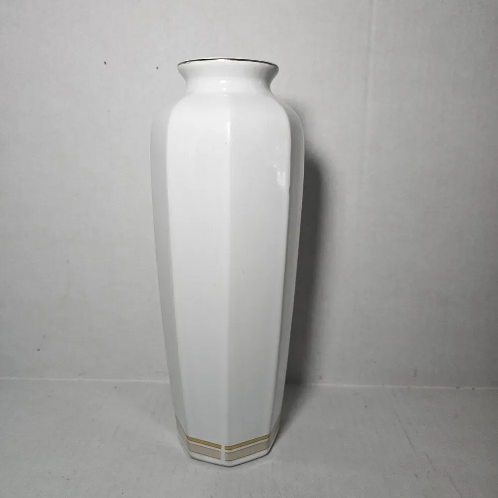Vintage Ayame Seizan Japan Yellow Iris Flower Vase Japan Gold Rim Hand Painted
